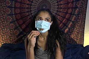 asian babe licks cock after removing mask 😏