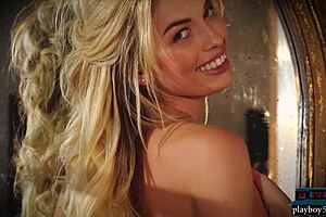 sexy canadian blonde katie jean in lingerie, undressing with ripped clothes for playboy.