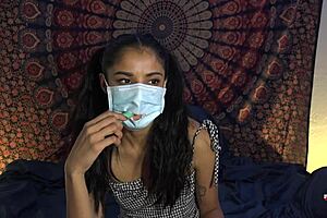 asian babe licks cock after removing mask 😏