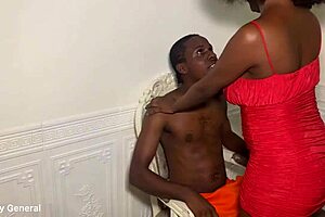 ebony housewife lured the neighbor and seduced him to fuck her big pussy