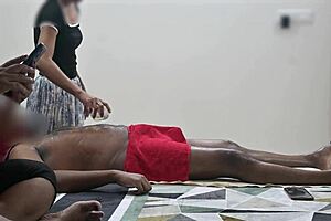 happy ending spa massage in front of customer lady