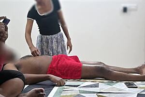 happy ending spa massage in front of customer lady