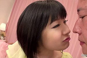 Petite japanese teen talks first fat cock suck and cum taste
