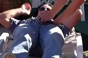 a threesome escalates into a fivesome for this lucky blonde