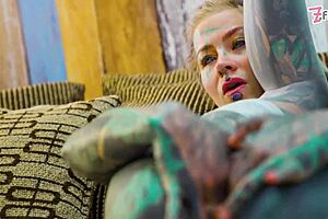 Solo play with XL dildo in fishnets and heels.