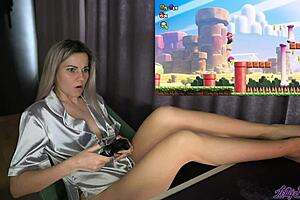 Horny cosplayer orgasms from vibrator during stream