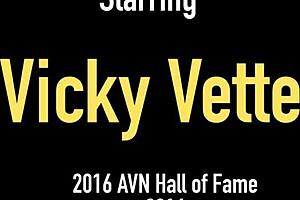 Hey, check out this blonde cougar Vicky Vette pleasuring her hairy pussy solo