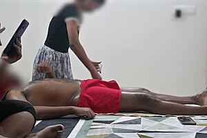 happy ending spa massage in front of customer lady