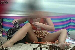 Caribbean nude beach cuckold voyeur action, watch her flash that pussy!