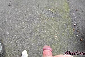 Dick Flash Pull Out Cock in Front of Hot Girl Between Cars on Public Street She Helps Cum Real Risky