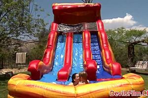 Lesbian Beauties Enjoying Outdoor Toy Fun