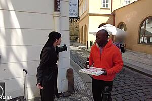 A big butt Italian woman is intensely gangbanged by big black cocks in this group scene.