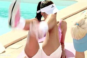 I's licking Devin and Iris after our workout by the pool, fingering so good.