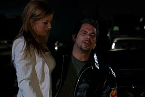 Voluptuous blonde fucked on car hood, huge cumshot.