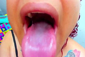 The petite pornstar is deep throating the monster cock, and he shoots cum deep in her throat