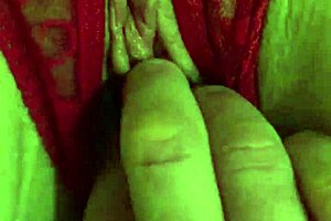 Wet shaved pussy in red thongs fingered