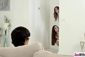 petite teen 18+ and her hot friend decided to let the big cock guy fuck them both.