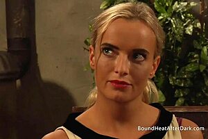 naughty blonde lesbian slave moans and orgasms from fingering with madame