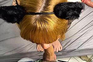 I slid into the redhead in sheer fishnets, she craved cum in her mouth