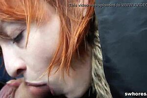 Amateur redhead street whore loves outdoor cock sucking 😍