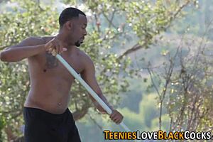 This teen bangs bbc outdoors in hardcore action