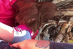 outdoor anal session with slut on all fours, ass damaged as sex toy