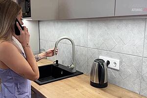 Intriguing Slutty Wife Gets Fucked by Huge-Cocked Black Plumber in Wet Kitchen