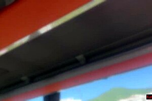 Public dick flashing in the bus - pervert jerks off on girl and she grabs his cock