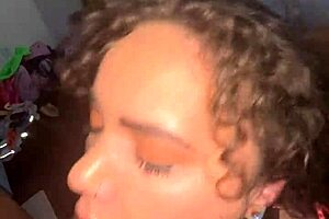 curly-haired beauty enjoys gentle facial