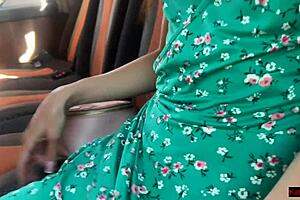 Public dick flashing in the bus - pervert jerks off on girl and she grabs his cock