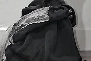 Cute little 18+ cocktease plays with small cock in heels and pantyhose