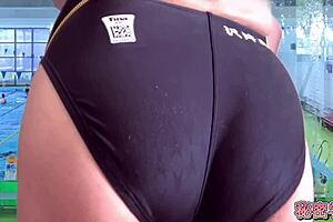 borrowed swimsuit from girls' club, masturbated in pool, secret school competition 😏