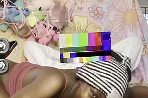 Casual Couch Fuck with Petite Ebony Midget and Big Black Cock.