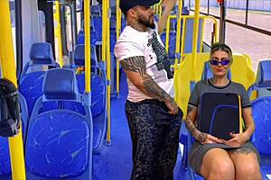 I spotted my nympho neighbor on the public bus, the slut couldn't resist and sucked my cock in sheer red