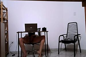 secretary pleasures herself alone then enjoys client sex at the law office reception