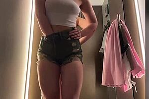 Fingering tight pussy in public changing room 😏