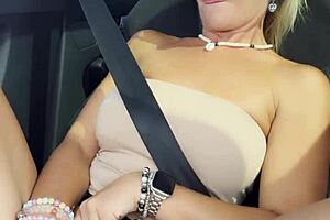 Amateur milf sitting on a co driver place and making naughty content on a public road