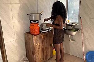 the newly married couple passionately fucked in the kitchen