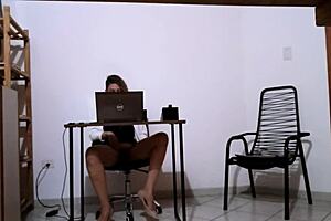 secretary pleasures herself alone then enjoys client sex at the law office reception