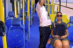 I spotted my nympho neighbor on the public bus, the slut couldn't resist and sucked my cock in sheer red