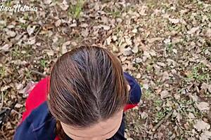 shy russian girl gave slobbery blowjob on first date in woods