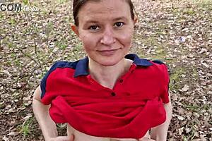 shy russian girl gave slobbery blowjob on first date in woods