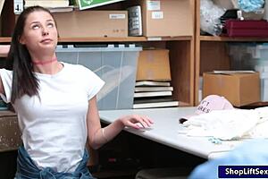 the cute teen said, 'officer, i'll suck your big cock to avoid jail,' and got her shaved pussy licked before getting screwed at the office