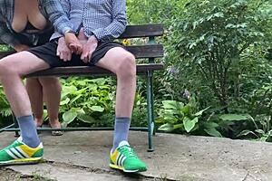 Mature cougar with saggy tits flashes outdoors