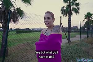 Inked latina pulled for public sex after blowjob