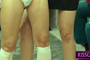 mature woman teaches sex and shares cum with young woman in bed with man