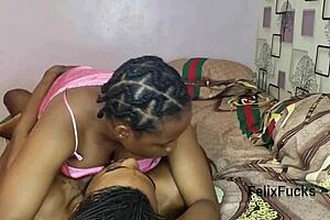 Ebony petite teen rides big cock.