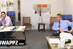 Office swap where horny stepdads trade teen stepdaughters for deepthroat, cum in mouth, and doggystyle group action.