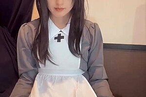 Black-Haired Nurse Crossdresses And Masturbates Quietly In Private Video
