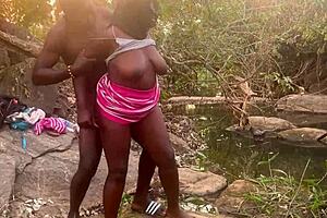 Village Girl's Boobs Bounce in Rough Stream Fuck